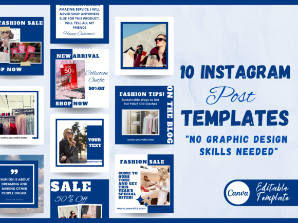 Download Instagram Post Templates for Canva -Blue - Blue Collection