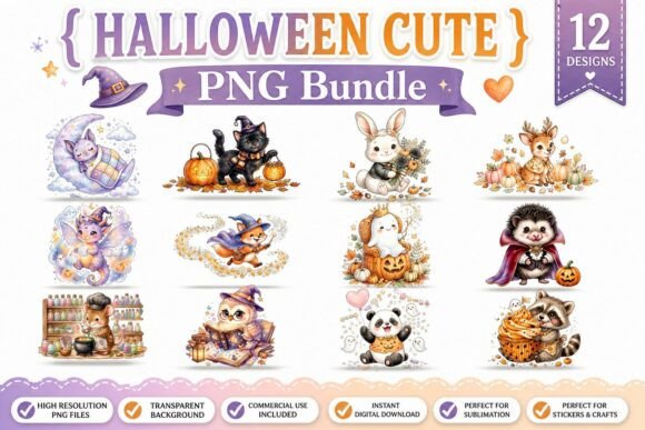 Download Title: Halloween Cute Watercolor PNG Set - Halloween Collection