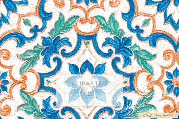 Download Blue Orange Majolica Tile Repeat Pattern - Blue Collection