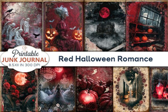 Download Red Halloween Romance Junk Journal Pages - Halloween Collection
