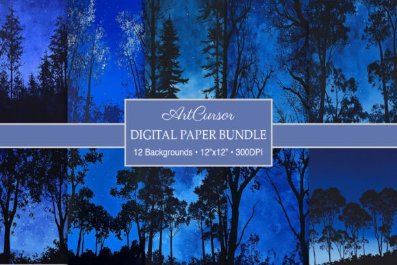 Download Blue Night Sky Forest Silhouettes Papers - Blue Collection