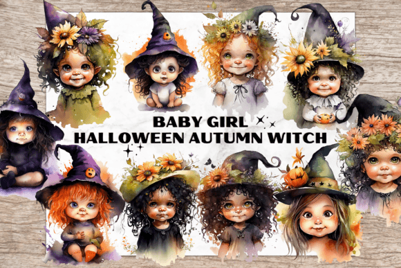 Download Baby Halloween Autumn Witch with Hat - Halloween Collection