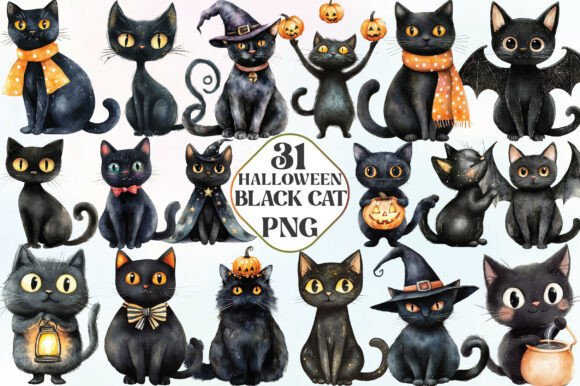 Download Halloween Whimsical Black Cat Clipart - Halloween Collection